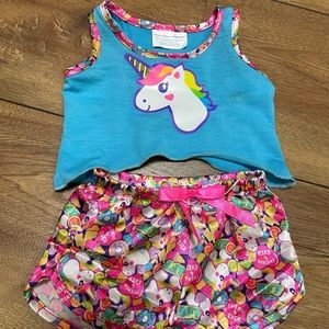 Build a Bear BAB Unicorn BFF Neon Candy Blue Top Shorts Satin Pajamas Outfit